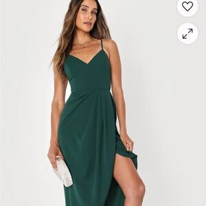 Lulu's Green Sheath Midi Dress Spaghetti Strap Cocktail